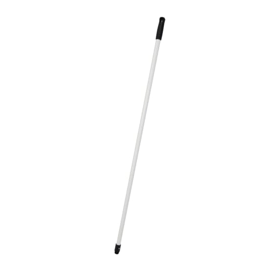 Browns White Fibre Glass TC Handle with black cap, 1.4m long and 25mm wide, suitable for diverse cleaning and DIY tasks.