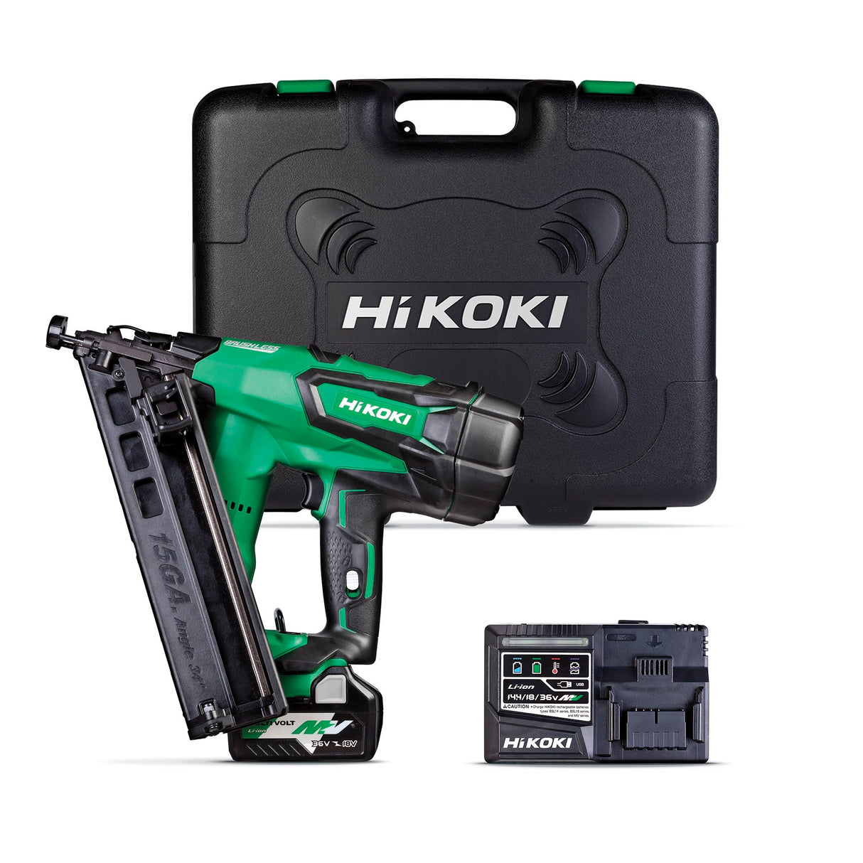 HiKOKI 18V 65mm Gasless 15G Angle Brad Nailer (Kit)