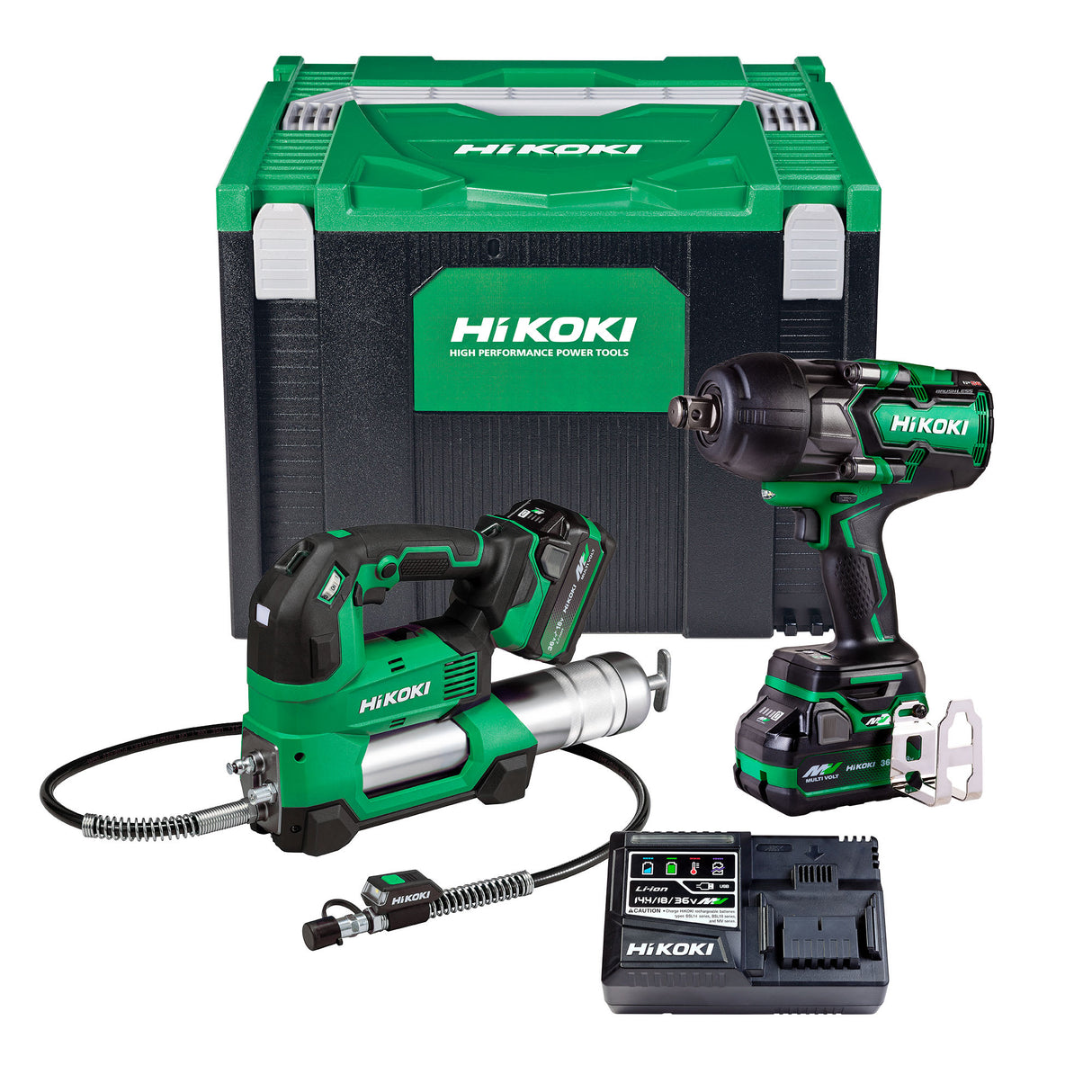 HIKOKI 18V Grease Gun & 36V 3/4" Impact Wrench (Kit)