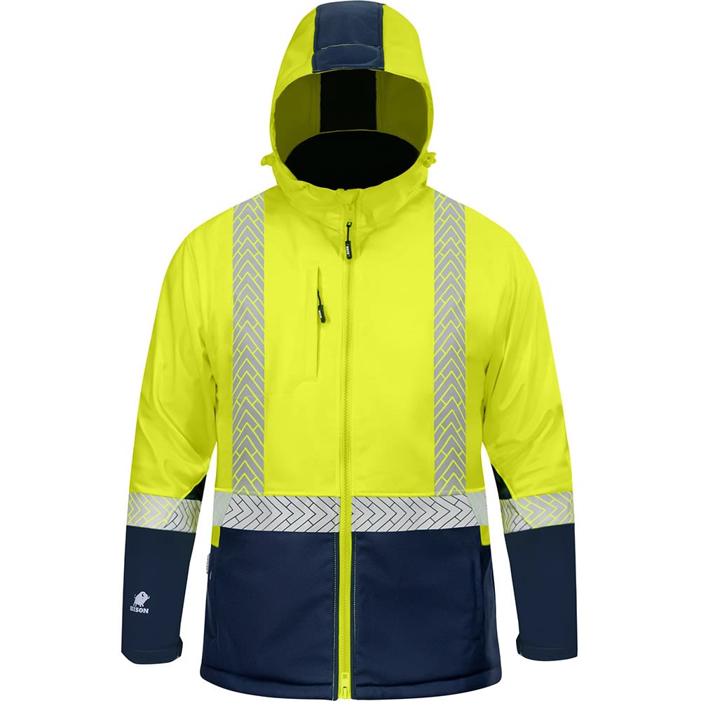 Bison, Hi Vis Soft Shell Jacket - Yellow/Navy - 4XL