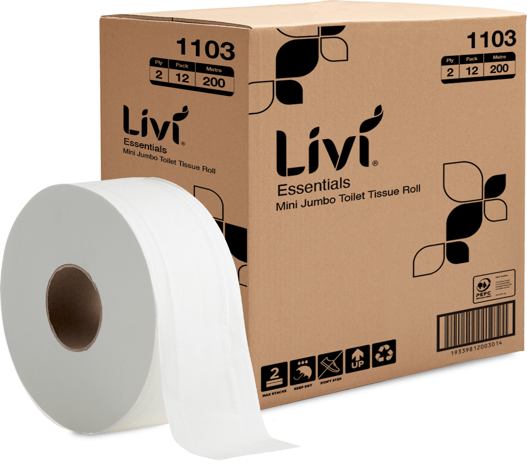 Livi Essentials 2ply Toilet Paper Mini Jumbo Roll 200 Metres (Case of 12)