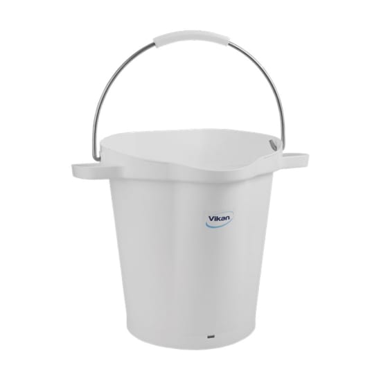 Vikan Heavy Duty 20L white bucket designed for mixing, pouring, and precise measuring in commercial and home settings.