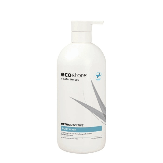Gentle Ecostore Ultra Sensitive Body Wash 900ml with harakeke and shea butter, perfect for sensitive skin and daily use.