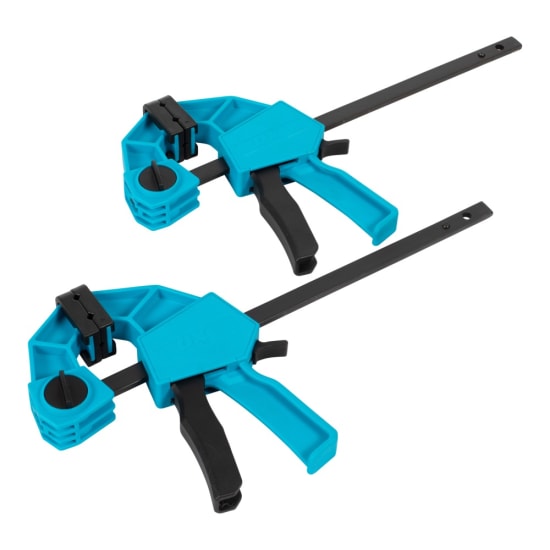OX Pro Mini Bar Clamps in a pack of 2, featuring 150mm size, high durability, and 70kg clamping force for versatile woodworking tasks.