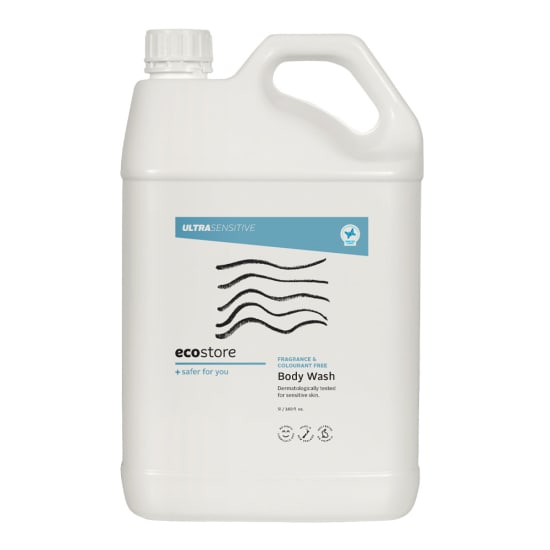 Ecostore Ultra Sensitive Body Wash 5L, a mild, plant-based wash with harakeke and shea butter for gentle skin care.