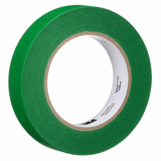 3M UV Resistant Green Masking Tape, 24mm x 55m roll, ideal for clean removal and sharp paint lines in indoor and outdoor use.