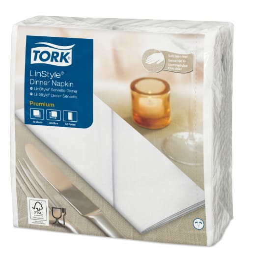Tork Linstyle Dinner Napkin 2 ply White 1/8 Fold 50 (Pack)