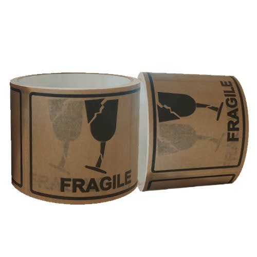 Pomona Fragile Paper Label Browns 72mm x 100mm x 50m (Roll)