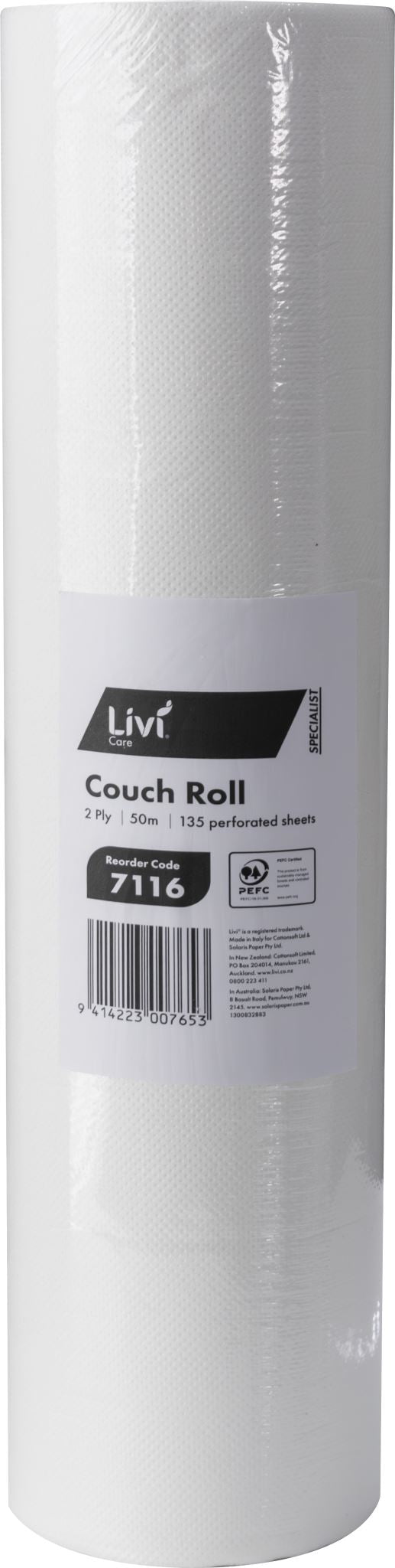 Livi Care Couch Roll 2ply 50m (Carton of 9 Rolls)