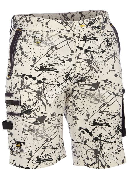 Bisley,FLX&MOVE Stretch Camo Cargo Short, BSHC1337 - Grey/Splat (Size: 107)