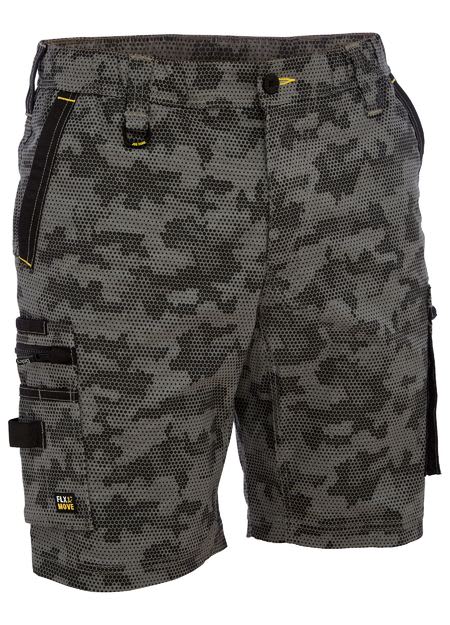 Bisley,FLX&MOVE Stretch Camo Cargo Short, BSHC1337 - Char/Honey (Size: 77)
