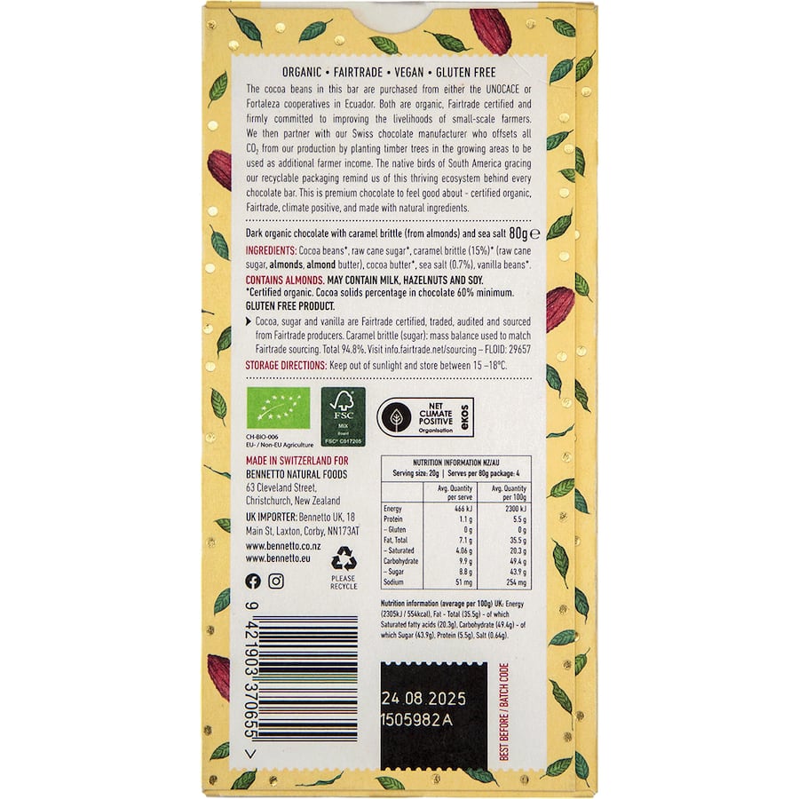 Bennetto Chocolate Salted Caramel Dark Choc Block 80g