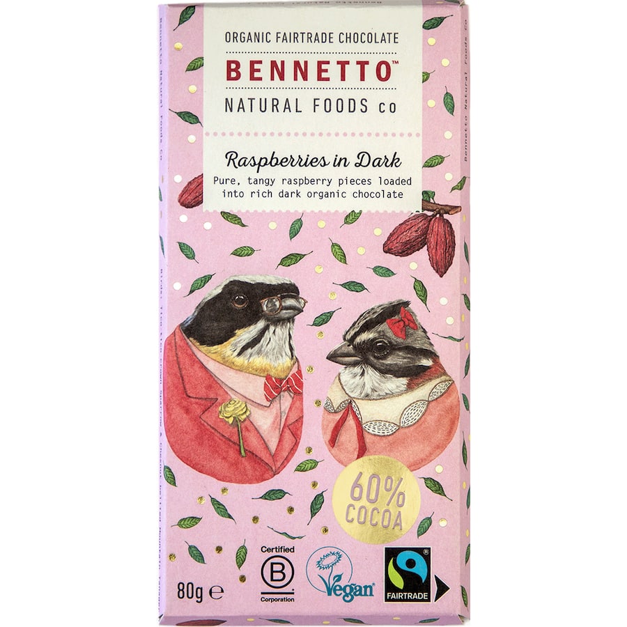 Bennetto Chocolate Raspberry Dark Choc Block 80g