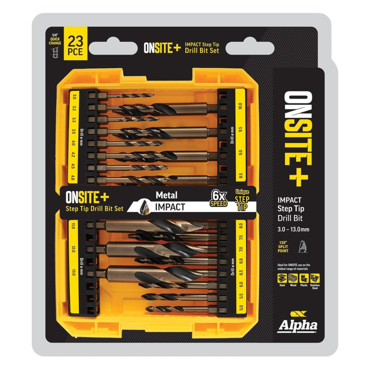 Alpha 23 Piece ONSITE Plus Impact Step Tip Drill S