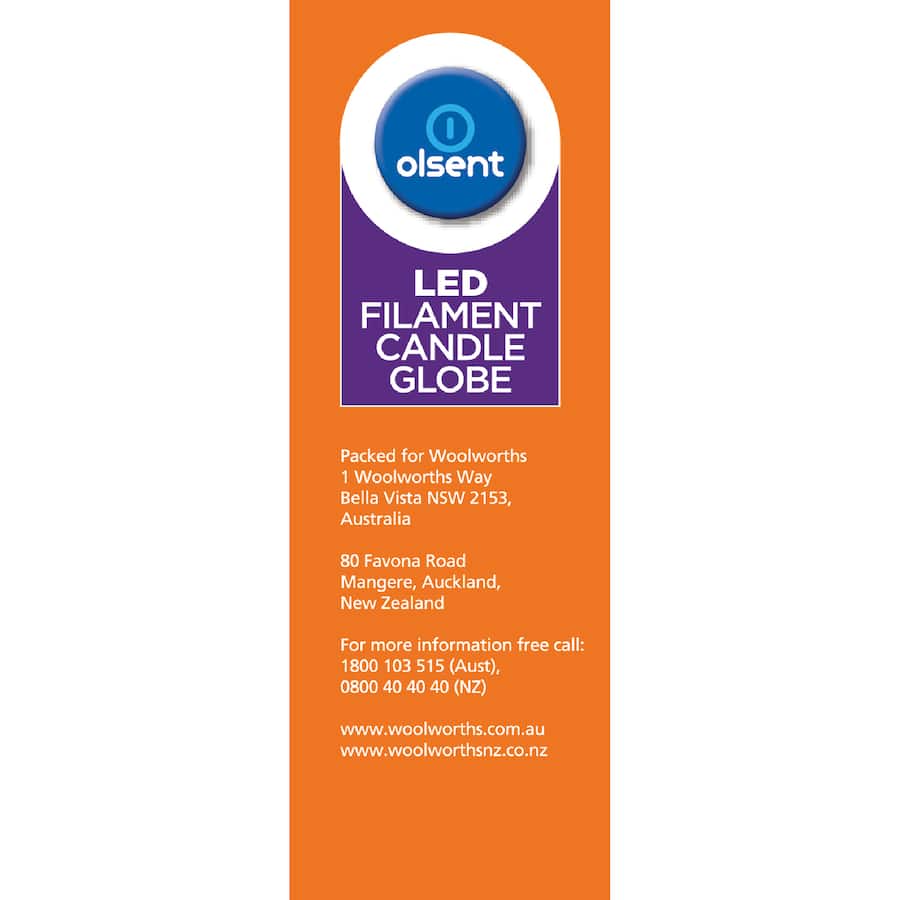 Olsent Screw Candle Bulb Led 4w 470 Lumen Warm White 2pack