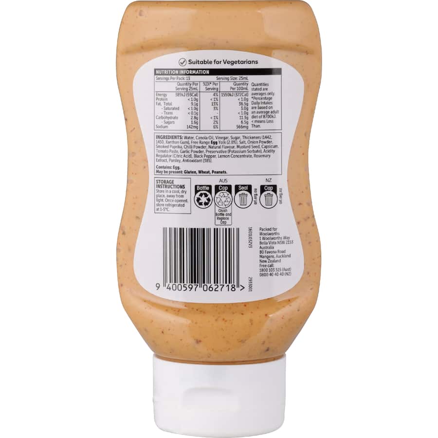 Woolworths Mayonnaise Chipotle - Squeeze bottle 330mL