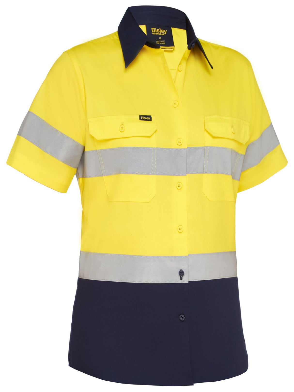Bisley, Women's High-Vis Lightweight Shirt, BL1896 - Yellow/Navy (Size: 10)