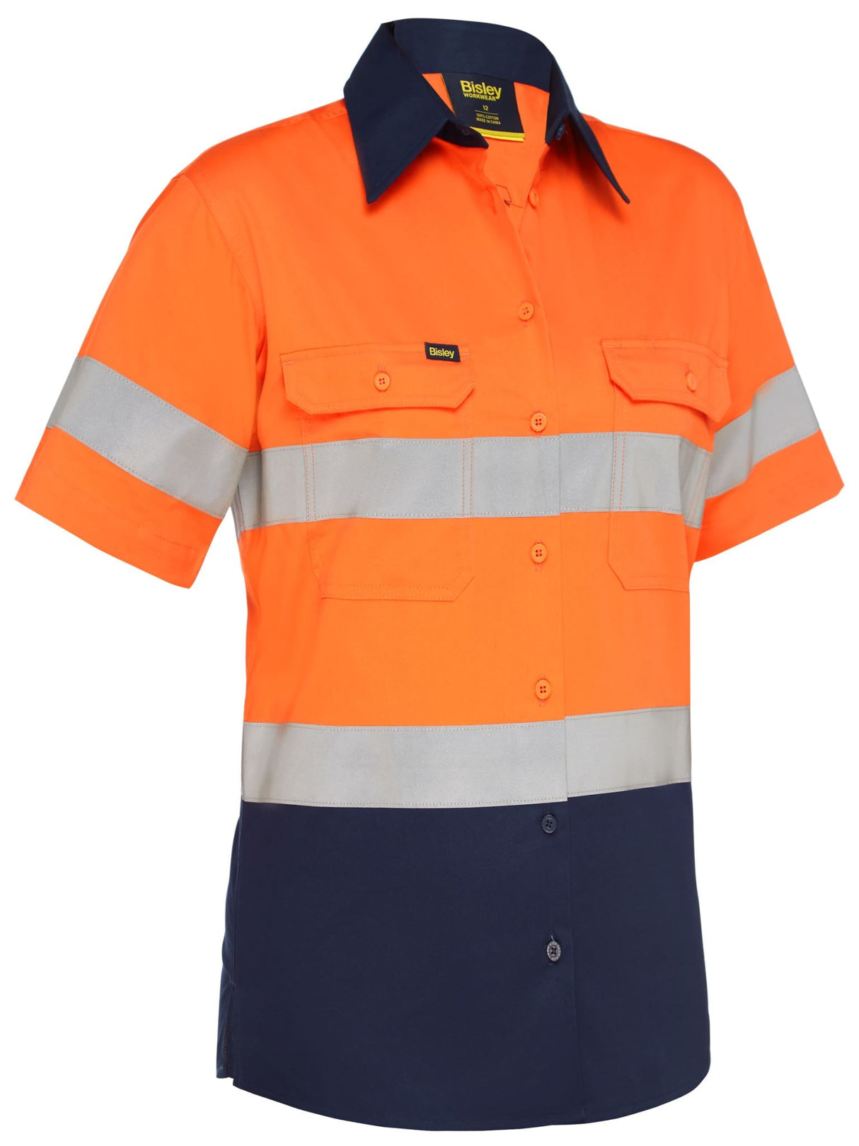 Bisley, Women's High-Vis Lightweight Shirt, BL1896 - Orange/Navy (Size: 12)