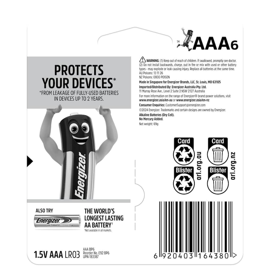 Energizer Max Batteries Aaa 6pack