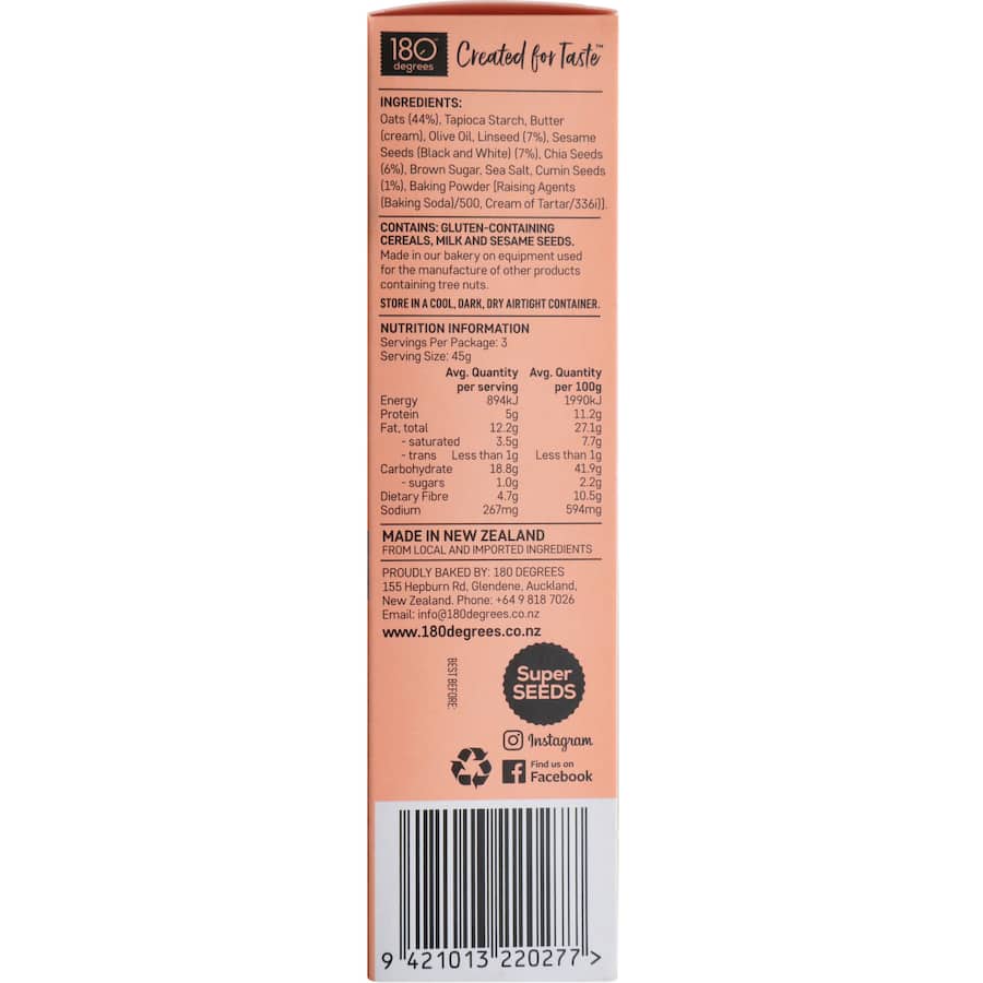 180 Degrees 4 Seed Oat Crackers Cumin 135g