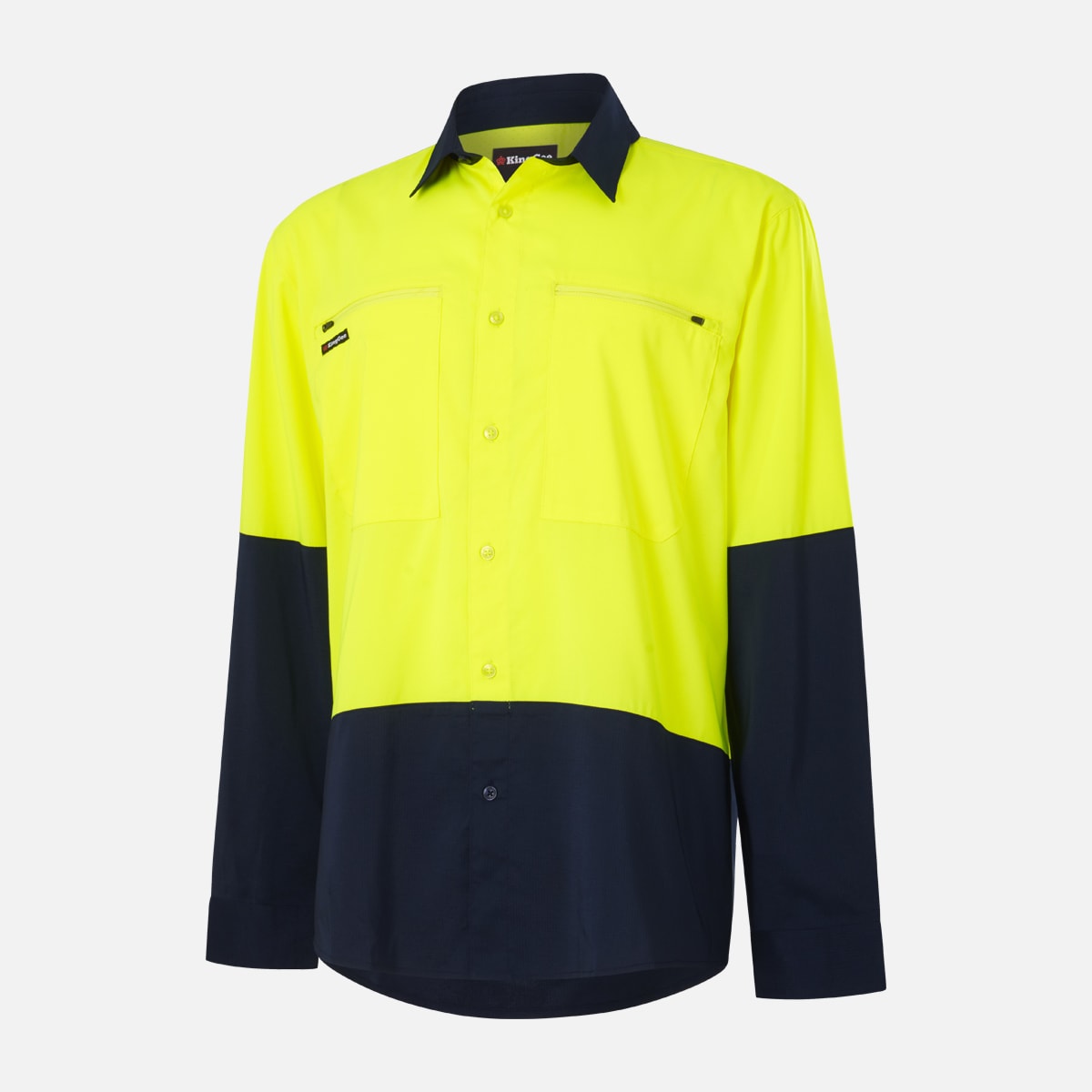 KingGee K54036 Men's Drycool Hi Vis Spliced Shirt - Orange/Navy - XS