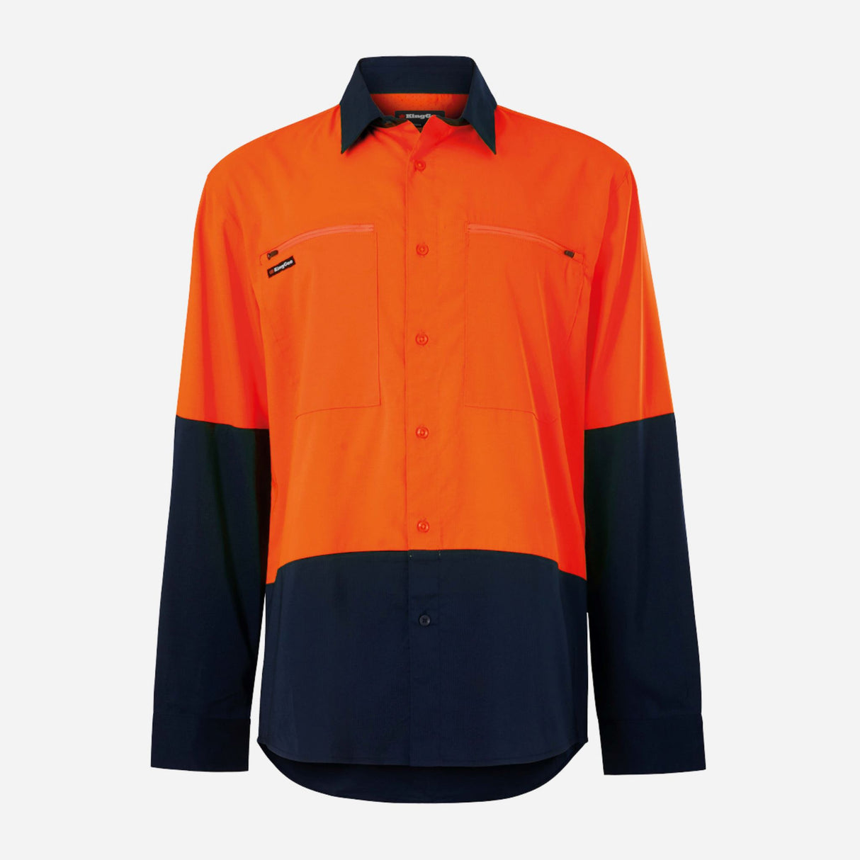 KingGee K54036 Men's Drycool Hi Vis Spliced Shirt - Orange/Navy - XS