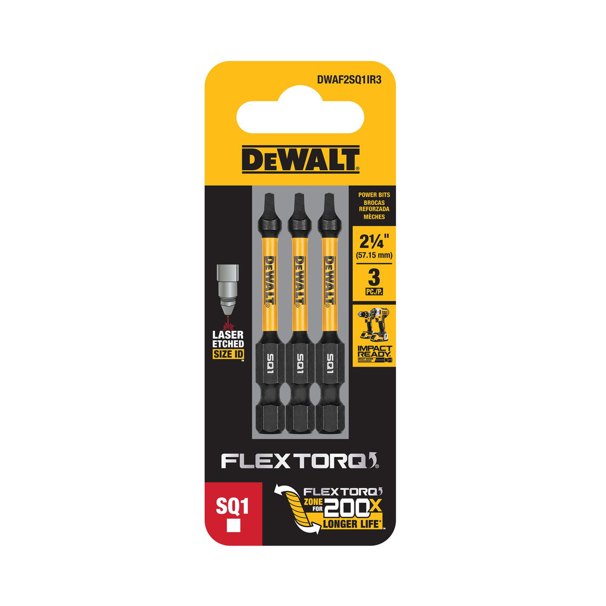 DeWalt SQ1 FLEXTORQ Screwdriver Bit 57mm 3 (Pack)