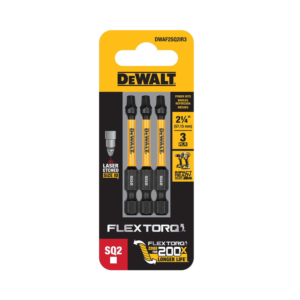 DeWalt SQ2 FLEXTORQ Screwdriver Bit 57mm 3 (Pack)