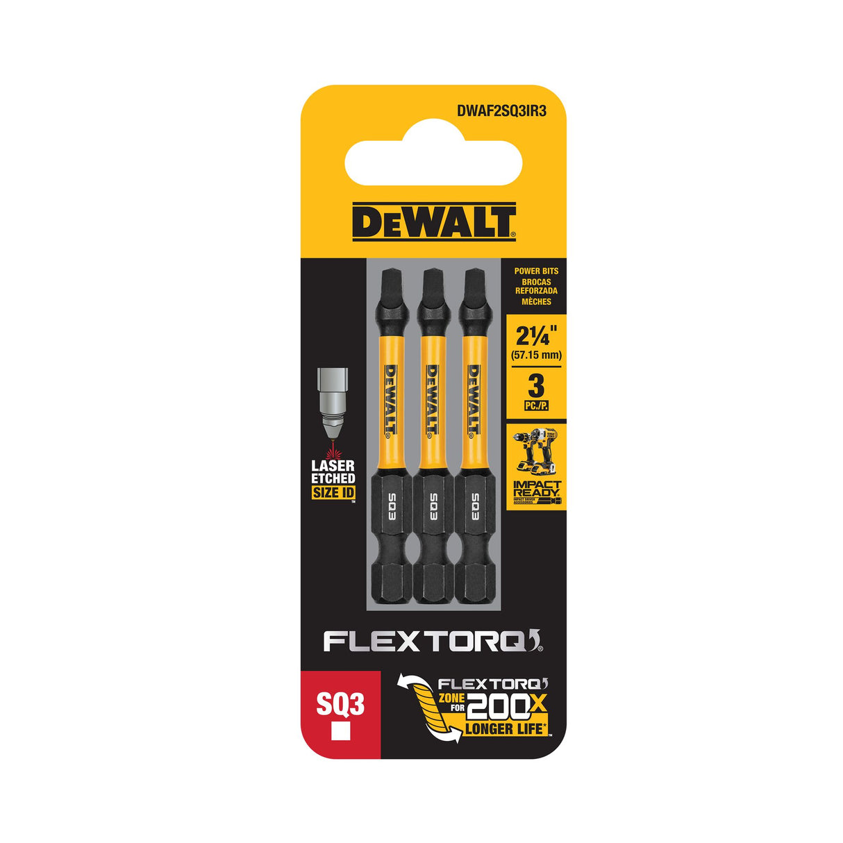 DeWalt SQ3 FLEXTORQ Screwdriver Bit 57mm 3 (Pack)