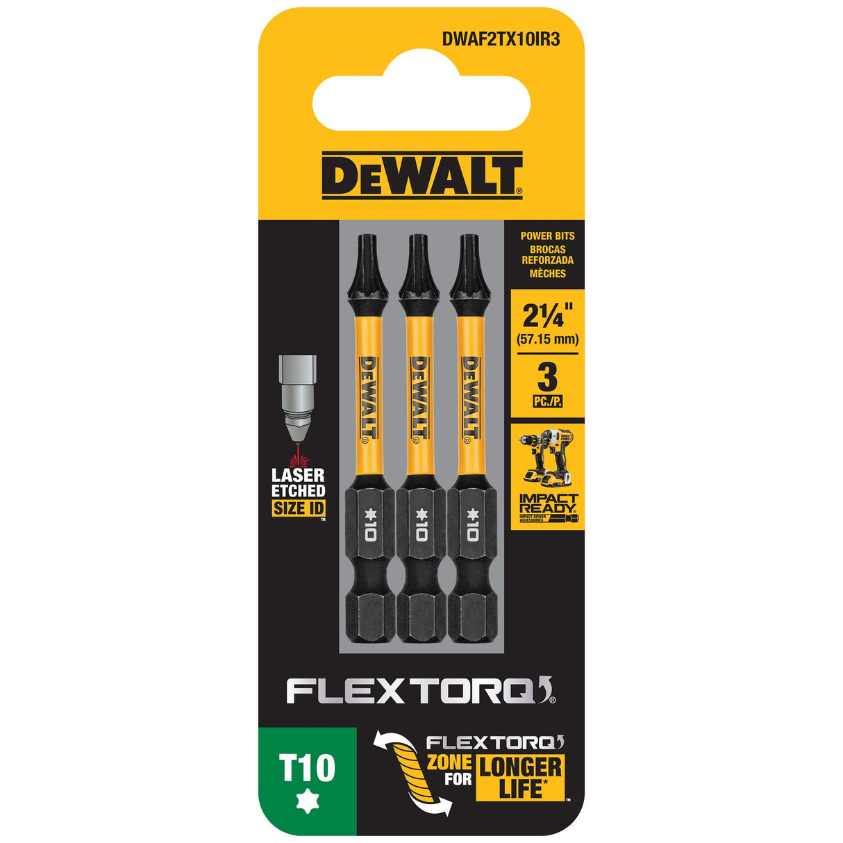 DeWalt T10 FLEXTORQ Screwdriver Bit 57mm 3 (Pack)