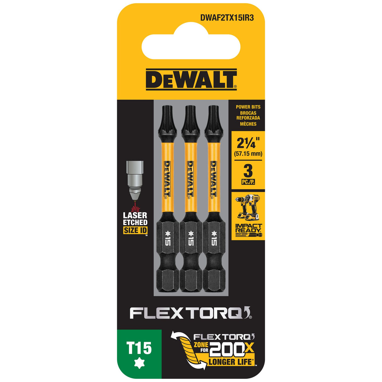 DeWalt T15 FLEXTORQ Screwdriver Bit 57mm 3 (Pack)