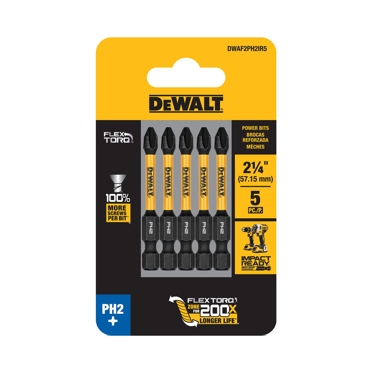 DeWalt PH2 FLEXTORQ Screwdriver Bit 57mm 5 (Pack)