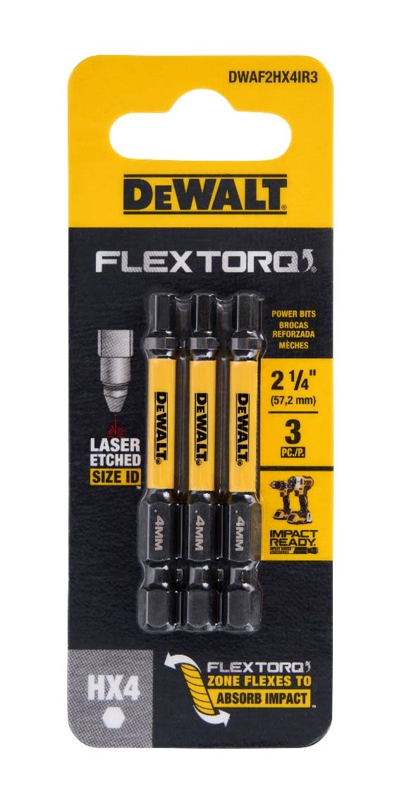 DeWalt HEX H4 FLEXTORQ Screwdriver Bit 57mm 3 (Pack)