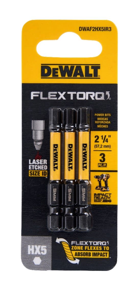 DeWalt HEX H5 FLEXTORQ Screwdriver Bit 57mm 3 (Pack)