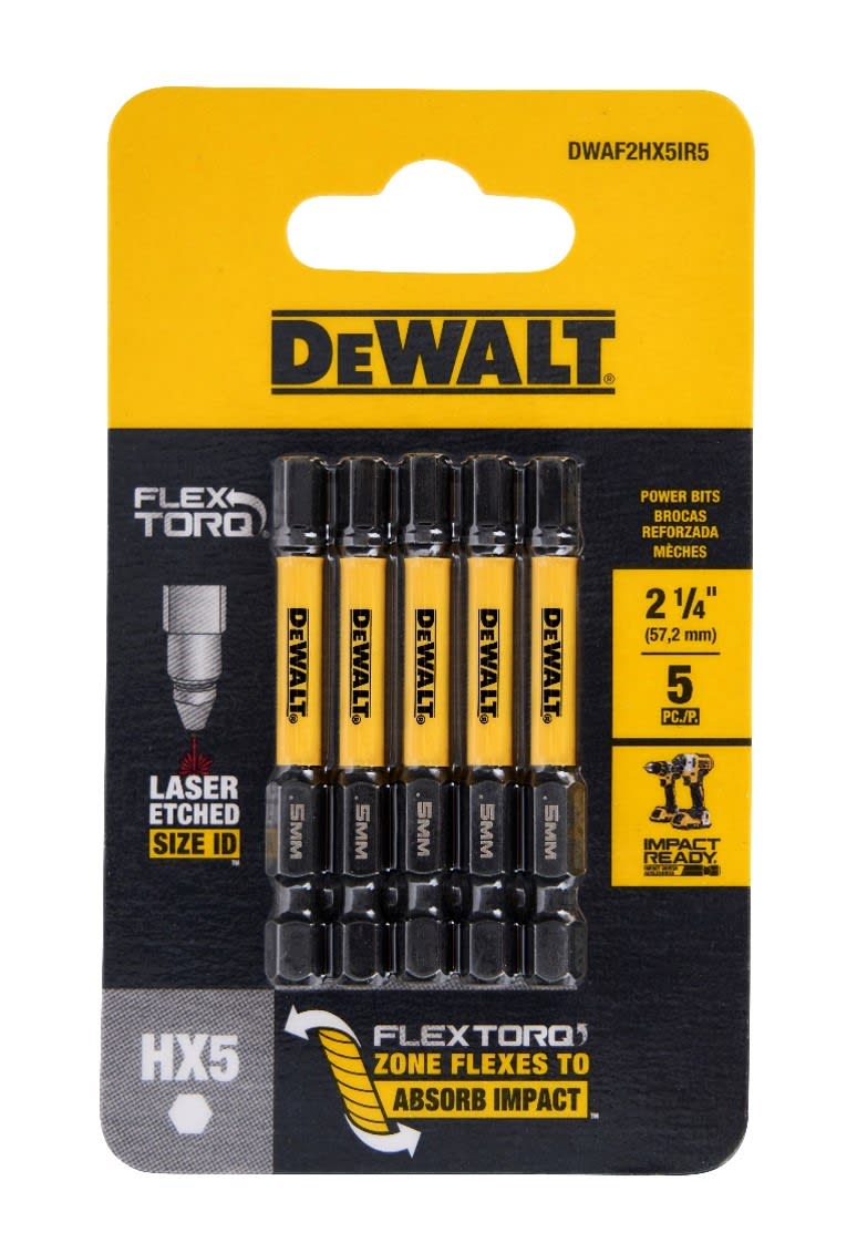 DeWalt HEX H5 FLEXTORQ Screwdriver Bit 57mm 5 (Pack)
