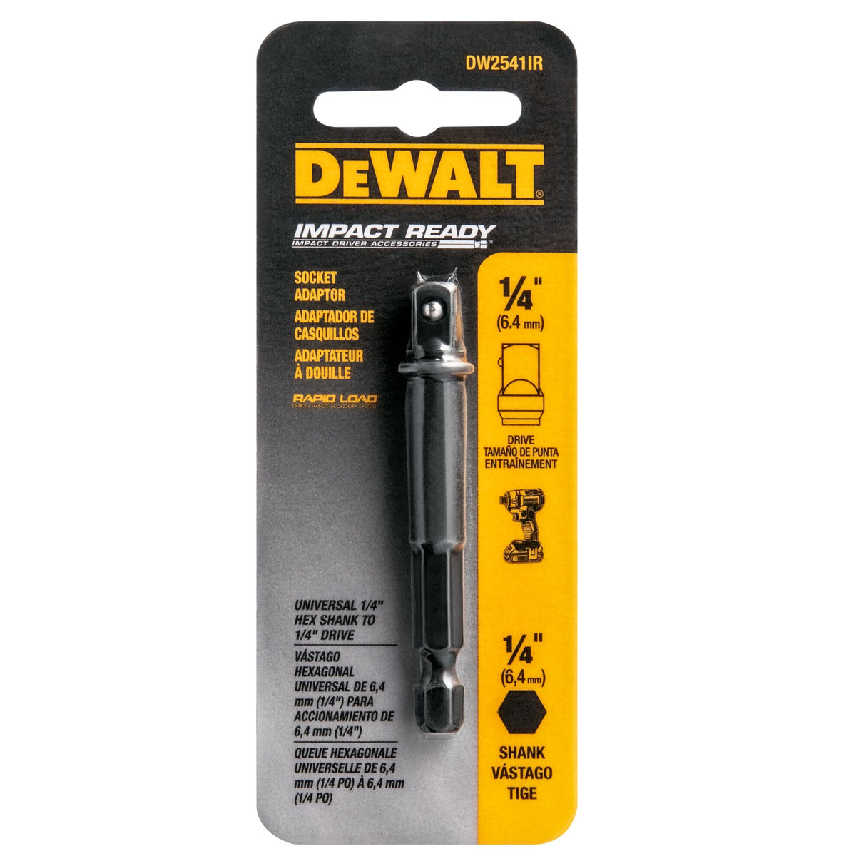 DeWalt SQ Impact Ready Socket Adapter 1/4" HEX TO 1/4"