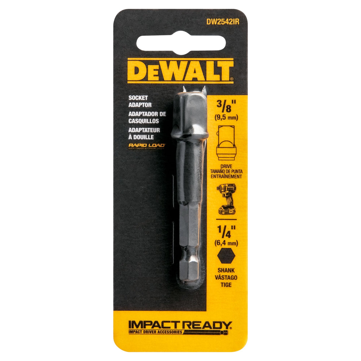 DeWalt SQ Impact Ready Socket Adapter 1/4" HEX TO 3/8"