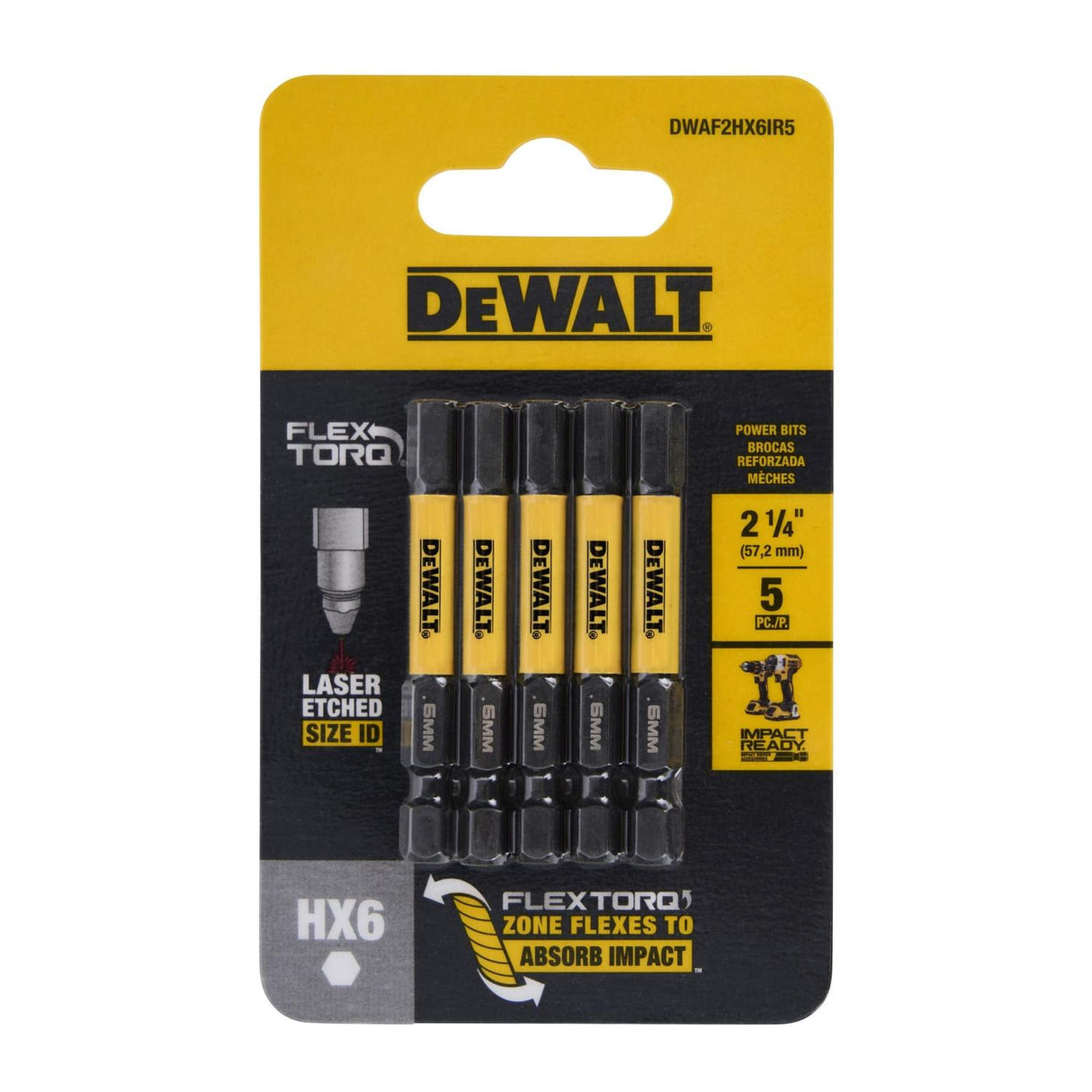 DeWalt HEX6 FLEXTORQ Screwdriver Bit 57mm 5 (Pack)