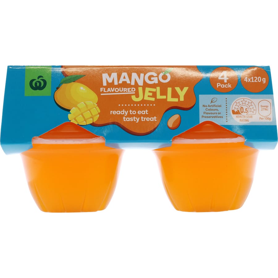 Woolworths Jelly Mango Flavoured 120g pottles 4pack