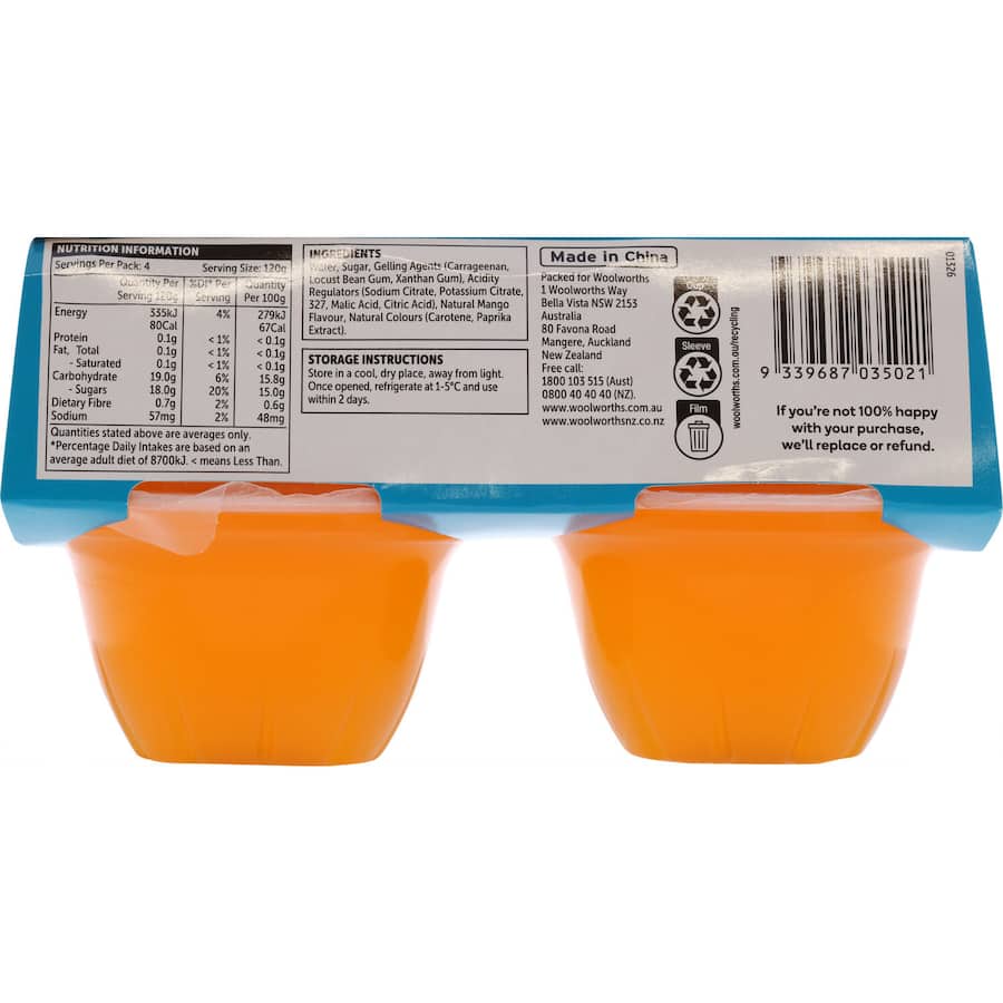 Woolworths Jelly Mango Flavoured 120g pottles 4pack