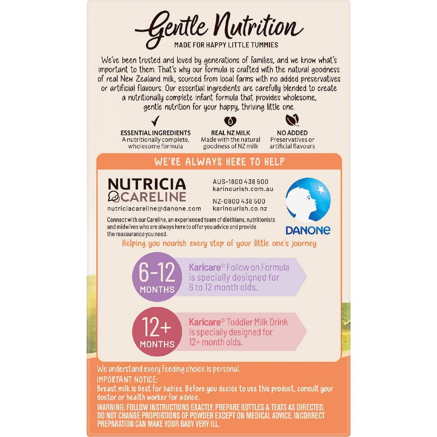Karicare Stage 1 Baby Infant Formula From Birth To 6 Months Sachets 5x21.9g