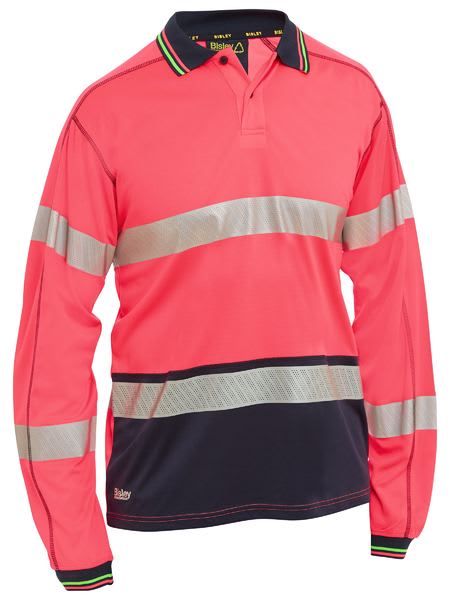 Bisley, Hi Vis Mesh Long Sleeve Polo, BK6219T - PINK/NAVY (Size: XL)