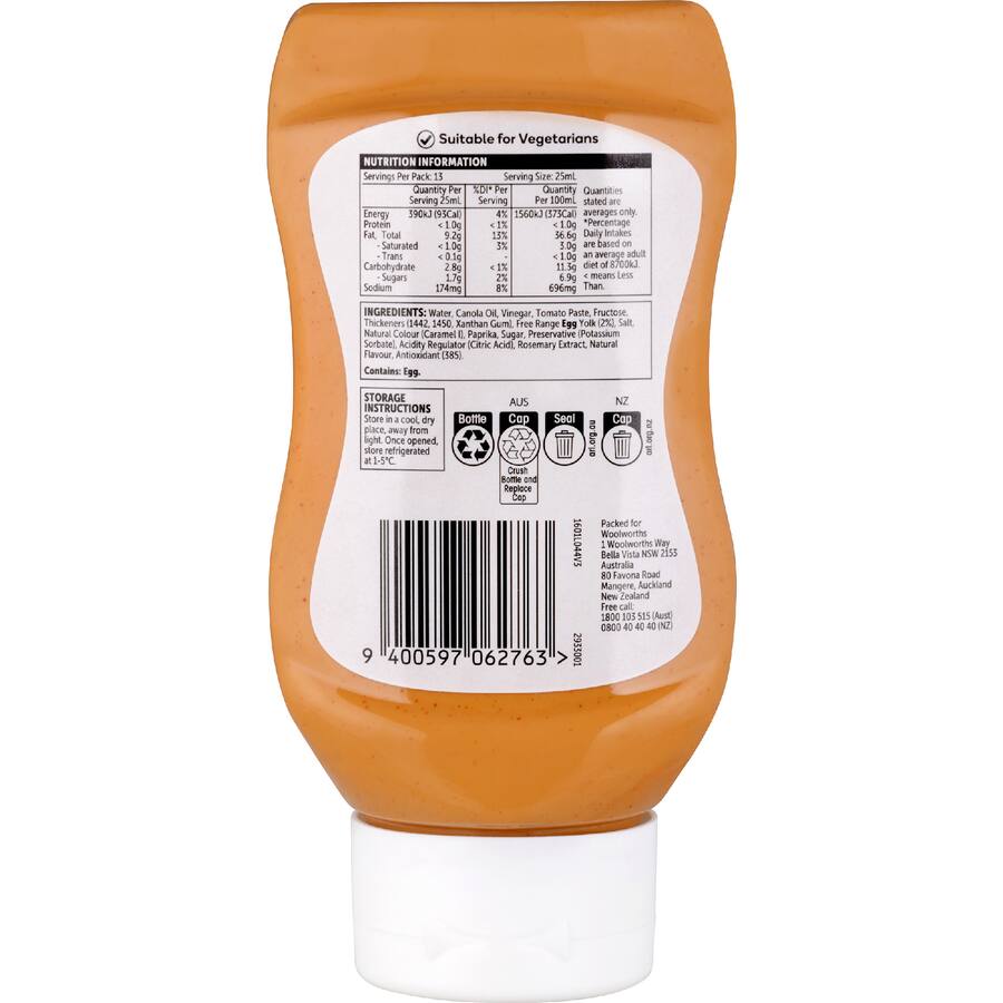 Woolworths Mayonnaise Seafood - Squeeze bottle 330mL