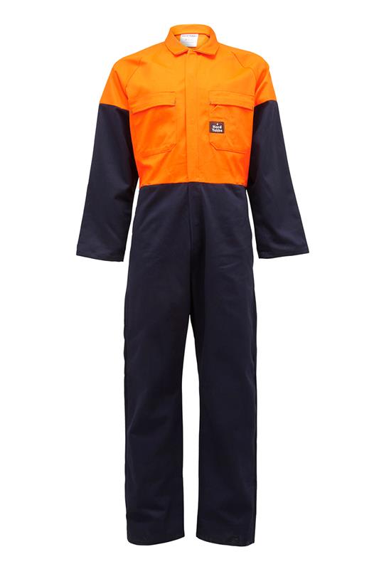 Hard Yakka, Cotton Day Only Overall, AMOU03 (Pair) - Navy/Fluro Oran - 07