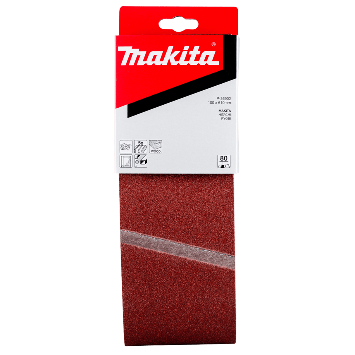 Makita Sanding Belt 80G 100 x 610mm Pack of 5