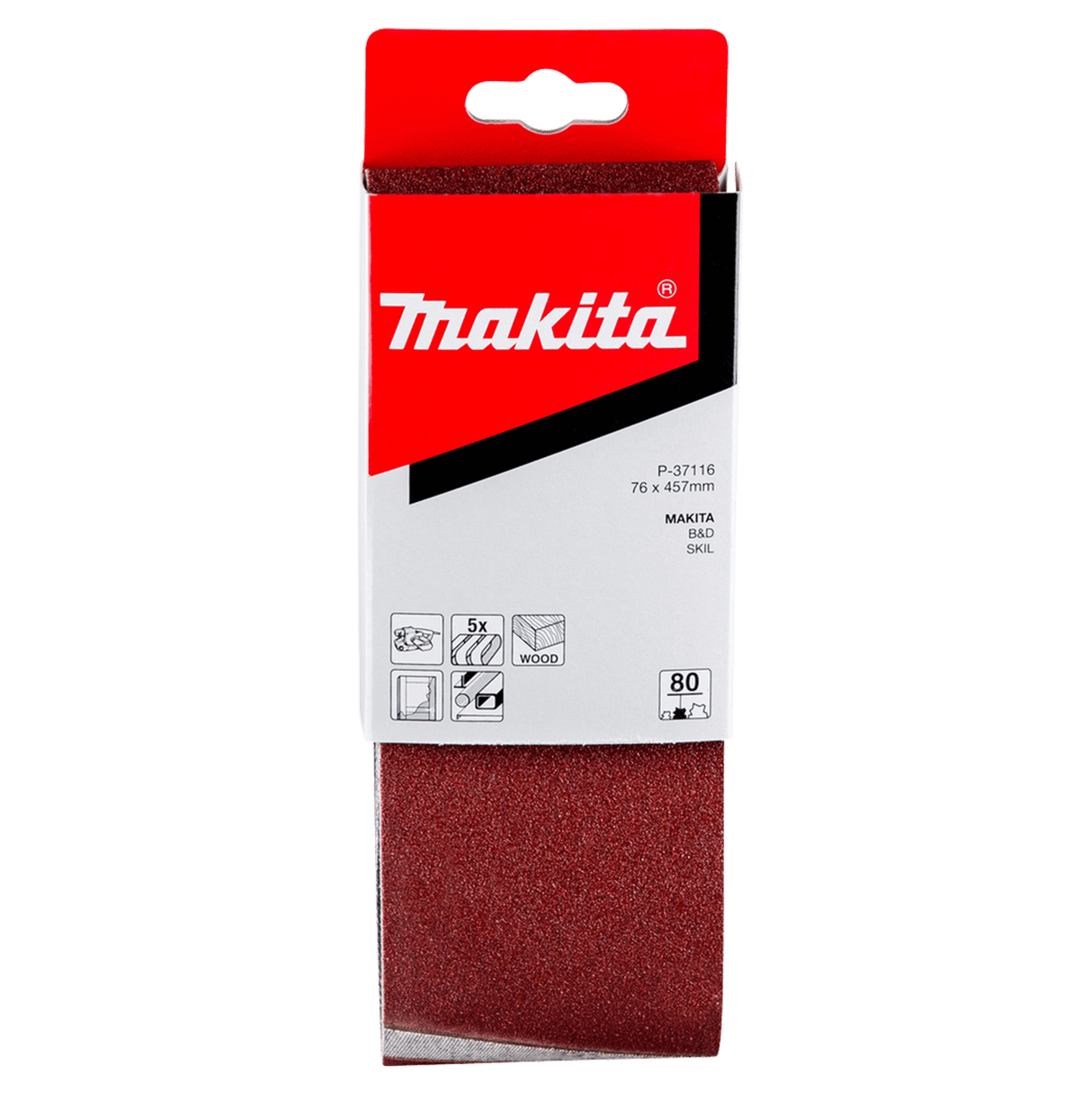 Makita Sanding Belt 80G 76 x 457mm Pack of 5