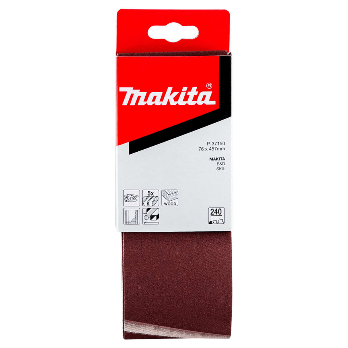 Makita Sanding Belt 240G 76 x 457mm Pack of 5