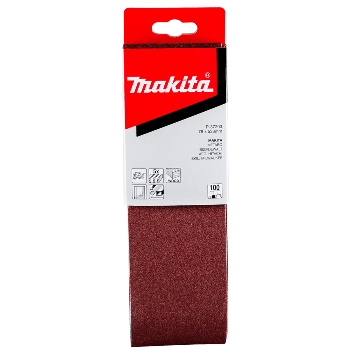 Makita Sanding Belt 100G 76 x 533mm Pack of 5