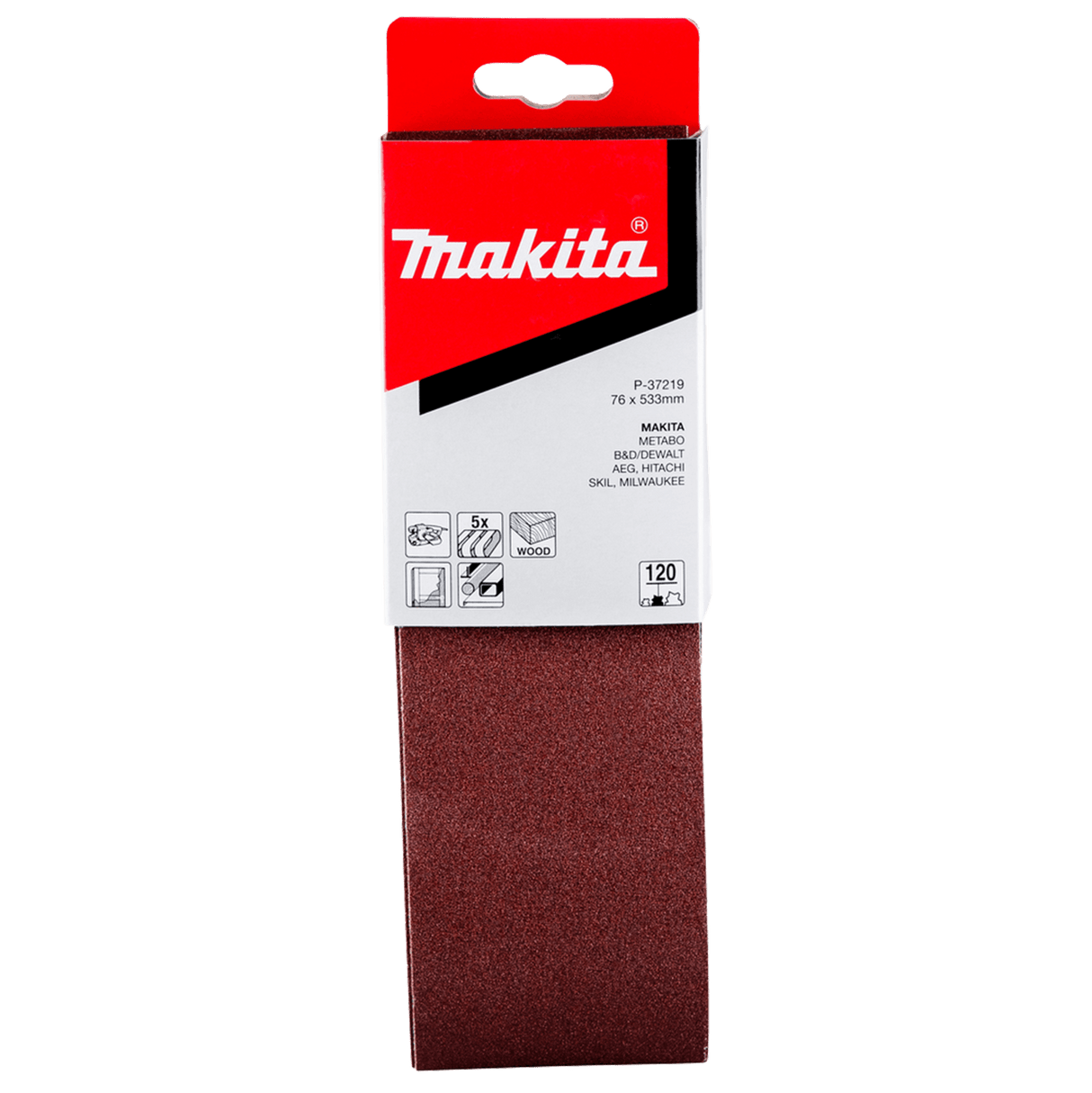 Makita Sanding Belt 120G 76 x 533mm Pack of 5