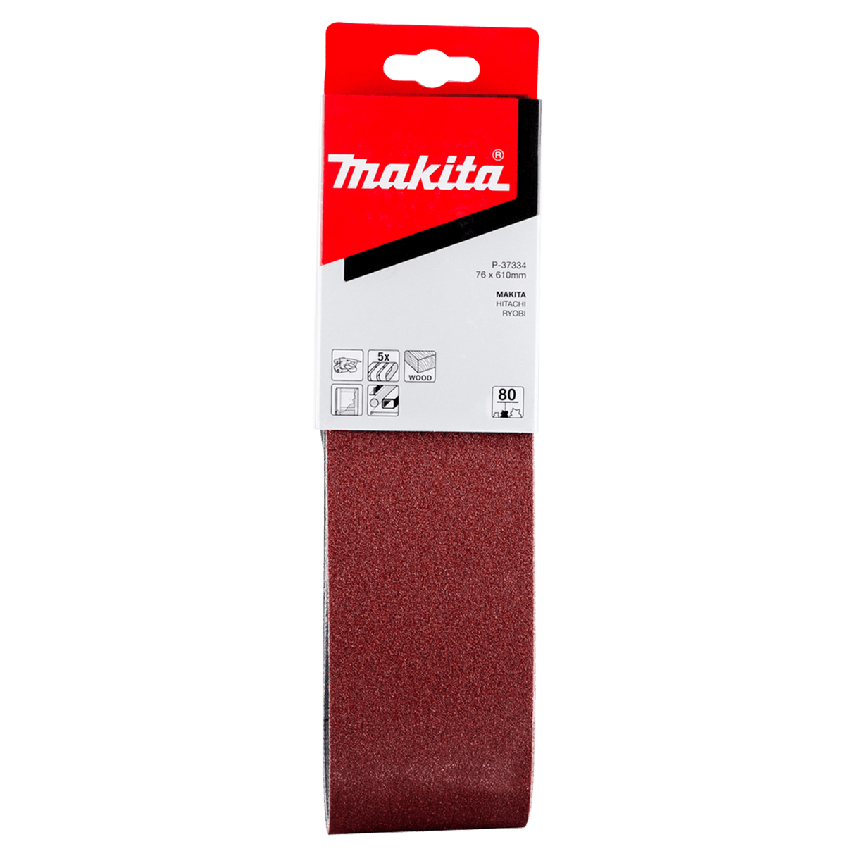 Makita Sanding Belt 80G 76 x 610mm Pack of 5